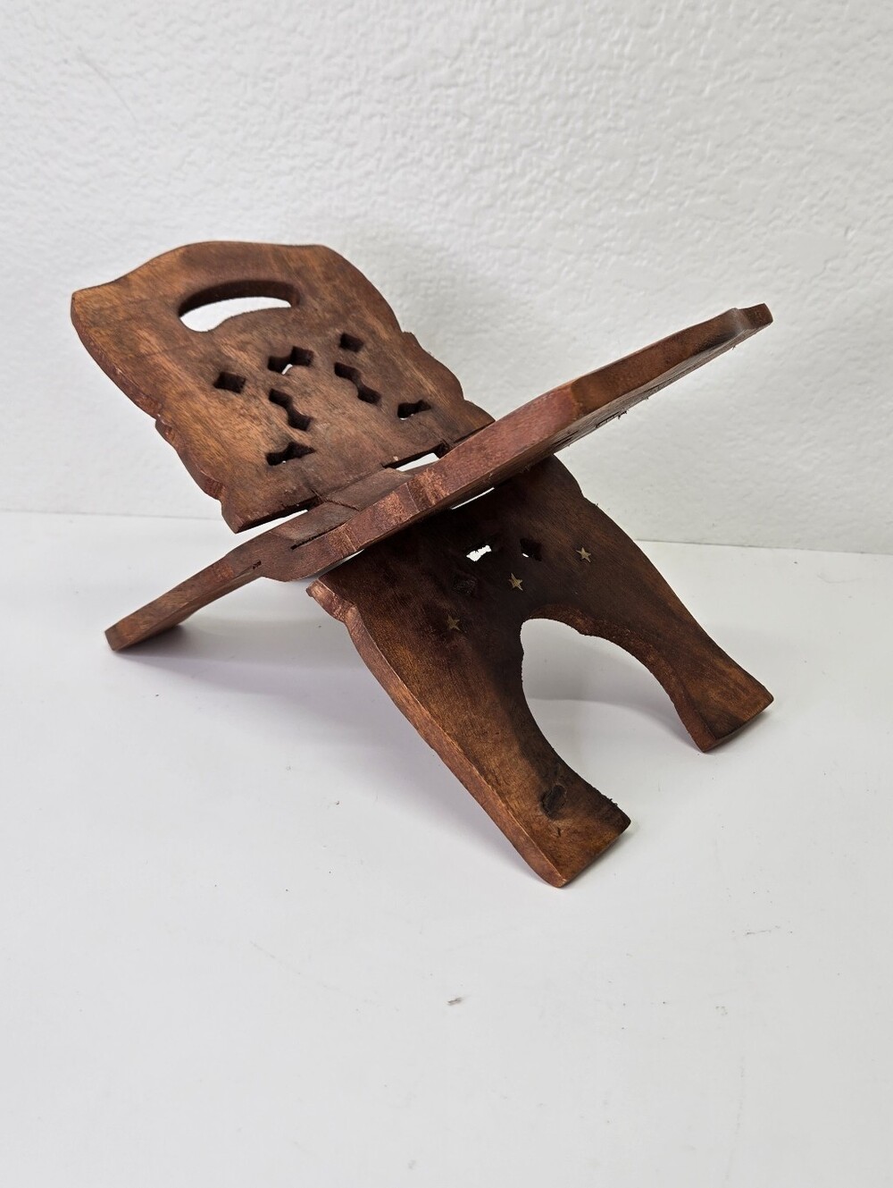 Vintage Hand Carved Wooden Folding Book Stand Rehal Quran Holy Book Holder Rest
